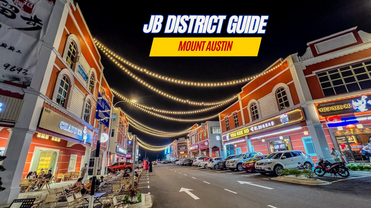 Mount Austin night shop row district guide image for Singapore to JB food trip private MPV